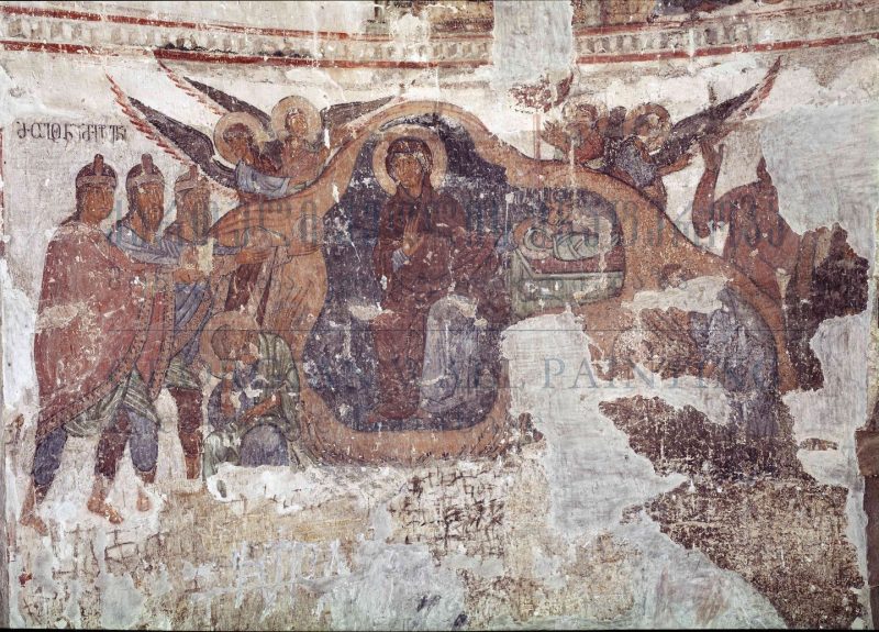 სამხრეთ აფსიდი, აღმოსავლეთ კედელი,  შობის/მოგვთა თაყვანისცემის სცენა