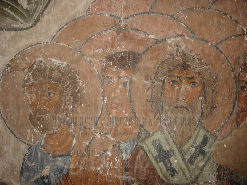 სამხრეთ აფსიდი, დასავლეთ კედელი, ღმრთისმშობლის მიძინების სცენა, დეტალი
