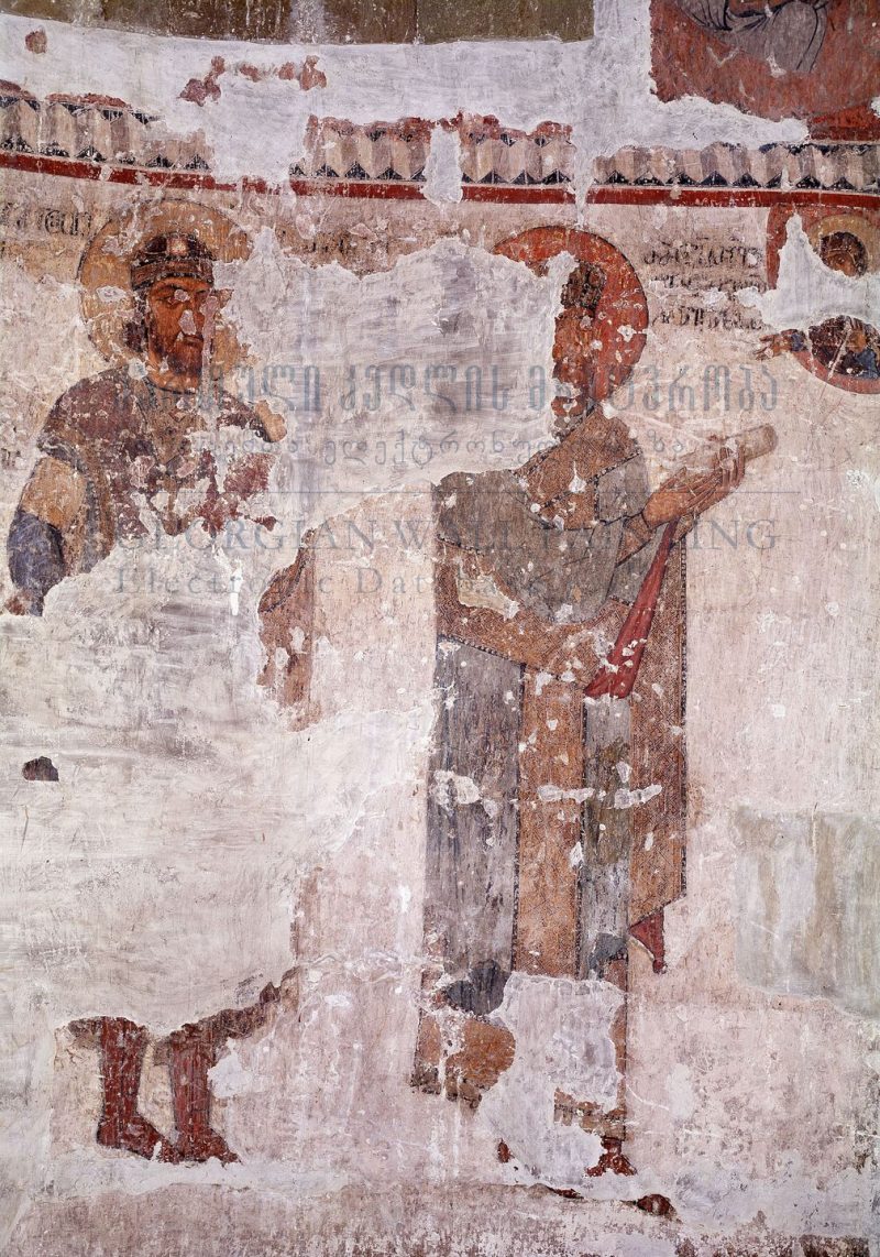 დასავლეთ აფსიდი, ჩრდილოეთ კედელი, საქტიტორო რიგი, უცნობი მეფისა და ერისთავ სუმბატის გამოსახულება